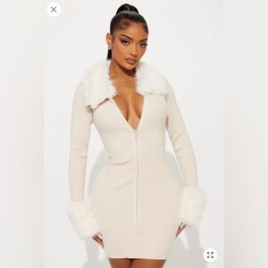 Fashion Nova Cream Long Sleeve Dress